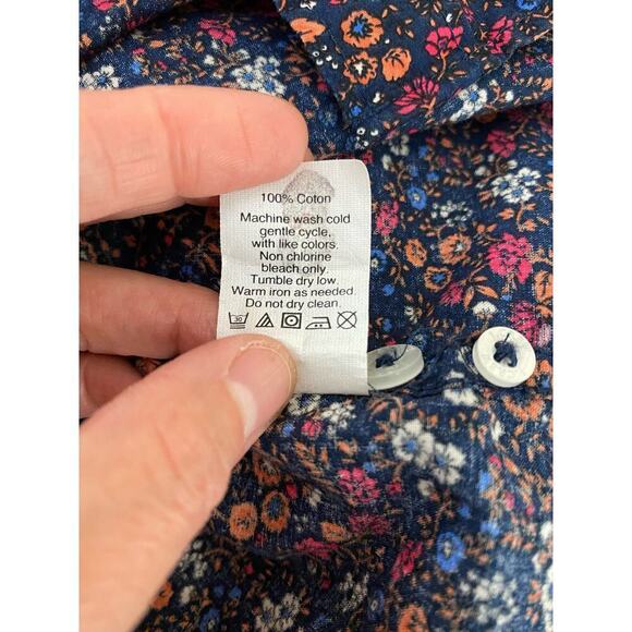 J. Crew Size M SLIM Navy-Blue Long Sleeve Colorful Floral Button Up Shirt - Picture 7 of 7